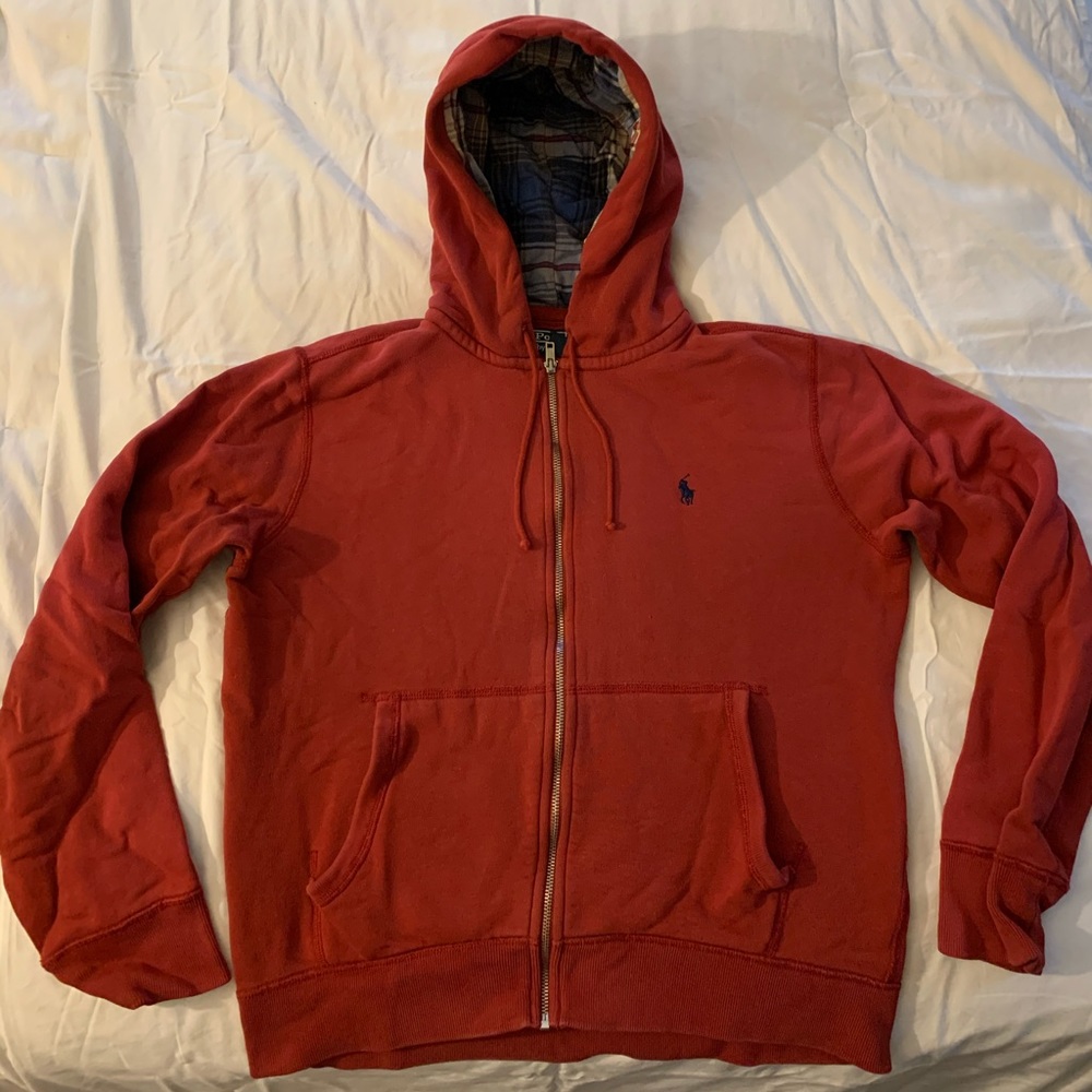 POLO RALPH LAUREN ZIP Up sweatshirt w/ Plaid hood